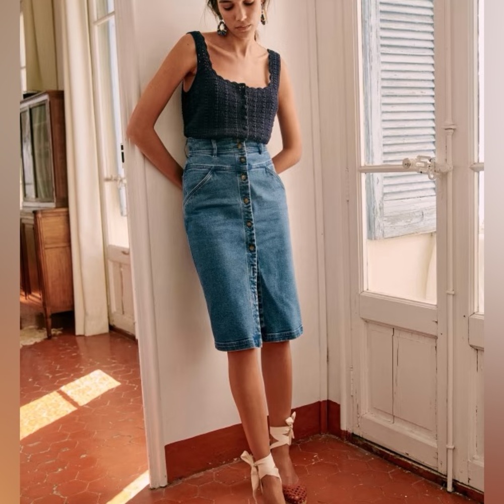 NWT Sezane Jona Skirt US 8 T20 Denim Blue